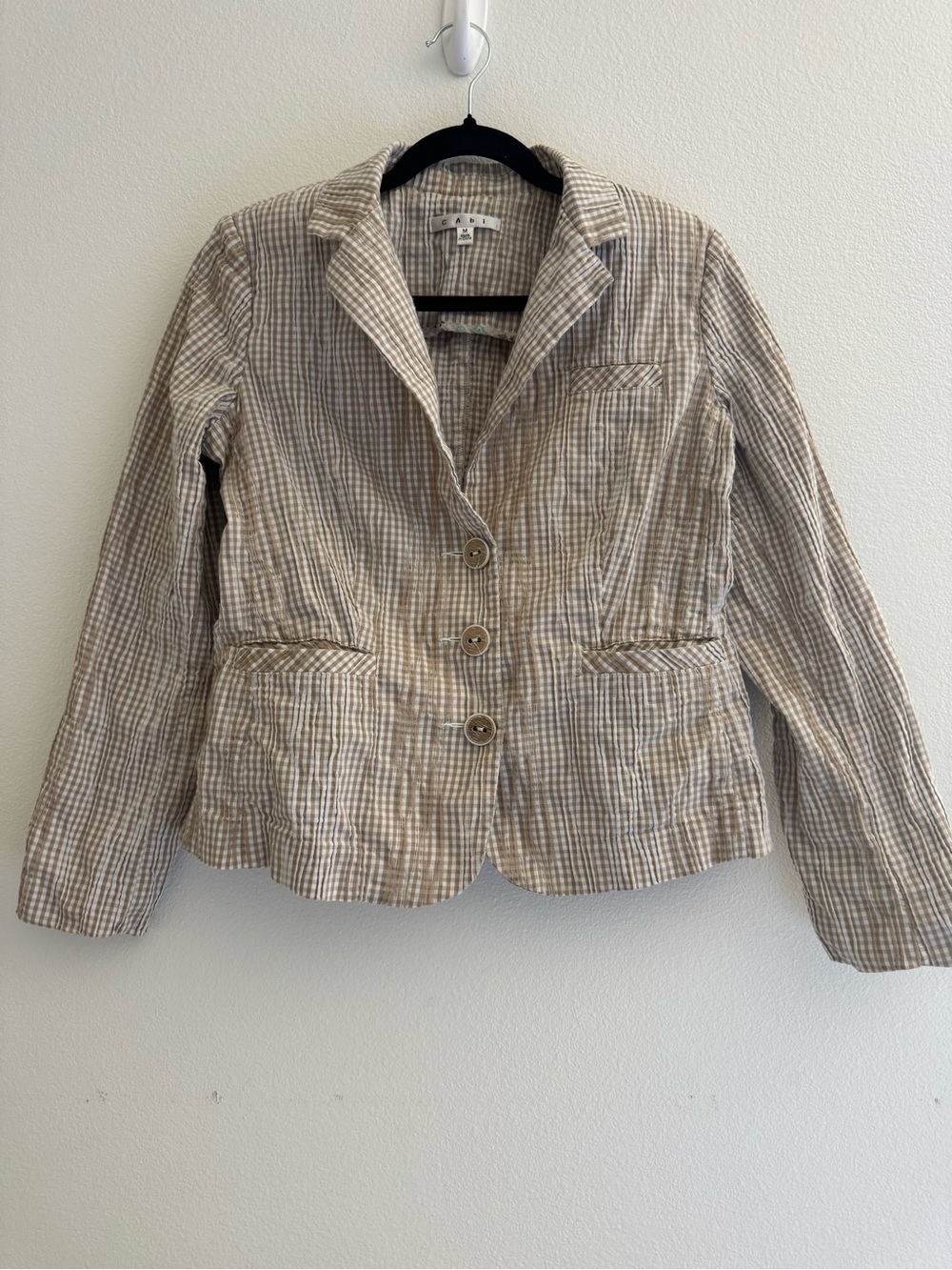 CAbi Tan and Cream Checked Blazer Jacket